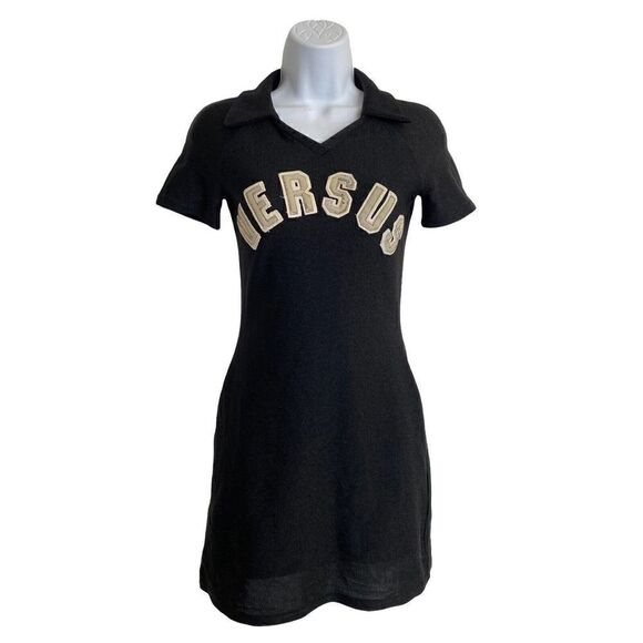 Authentic VERSUS "sparring yok" by gianni jersey dress Size Small Black 90s Y2K - Picture 1 of 12